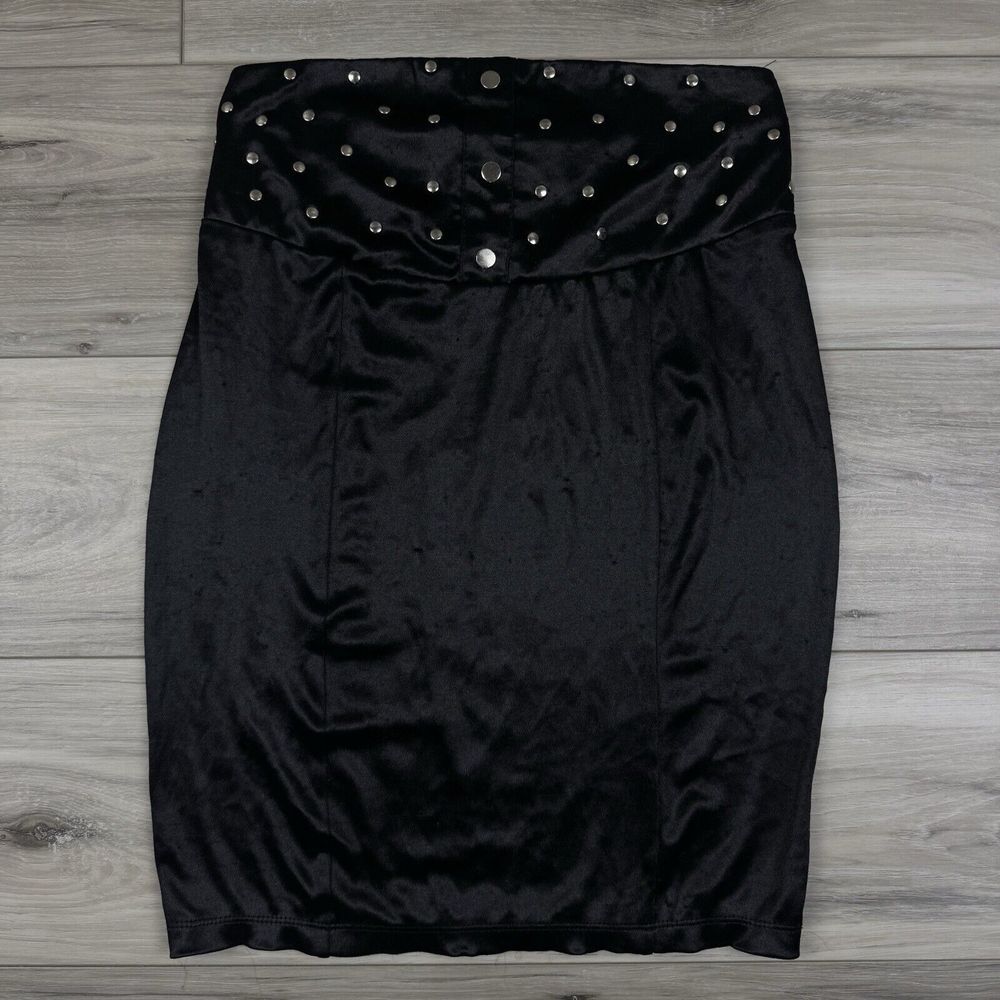 Vtg Lip Service Fashion Victim High Waist Studded Bodycon Black Skirt Goth